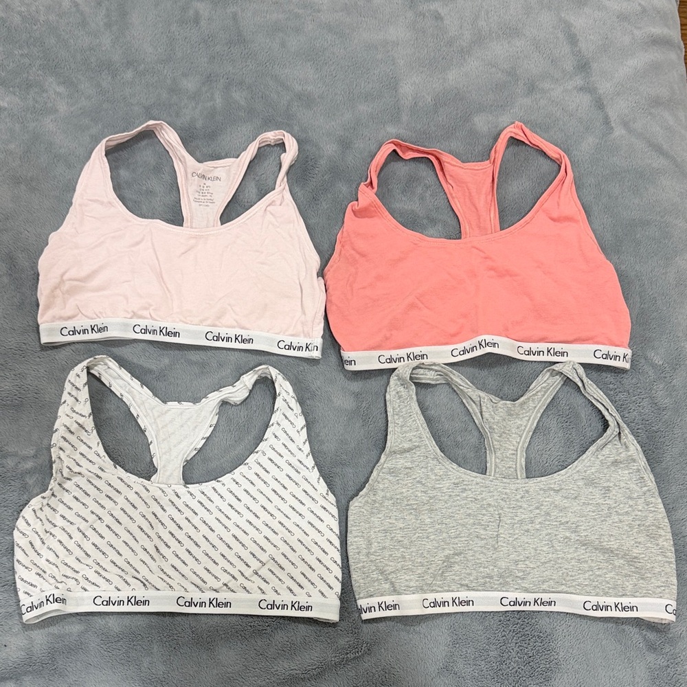Calvin Klein Racerback Bralettes - Light Pink, Coral, Heather Gray, White Print